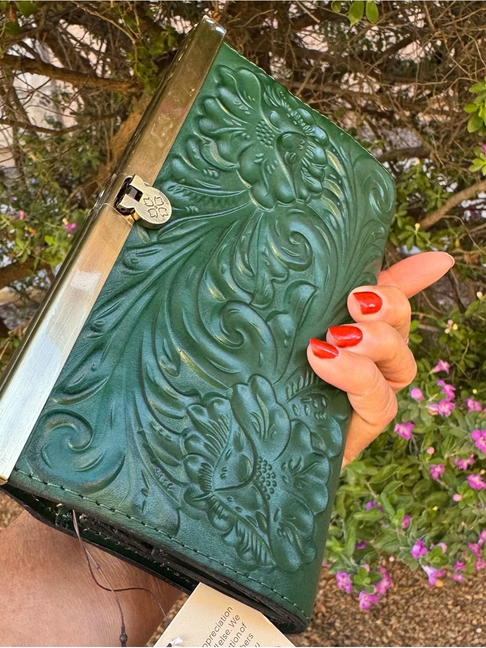 NWT Patricia Nash Emerald Green Floral Embossed Leather Cauchy Wallet